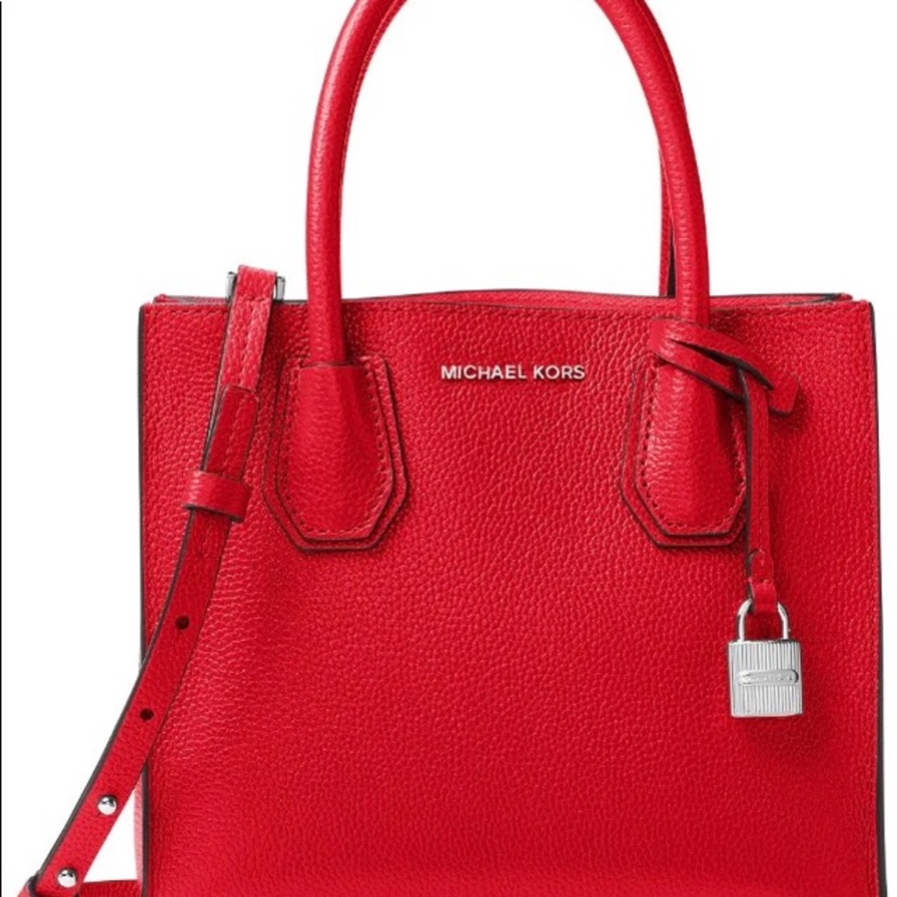 MICHAEL KORS MERCER MED RED/SILVER MESSENGER BAG